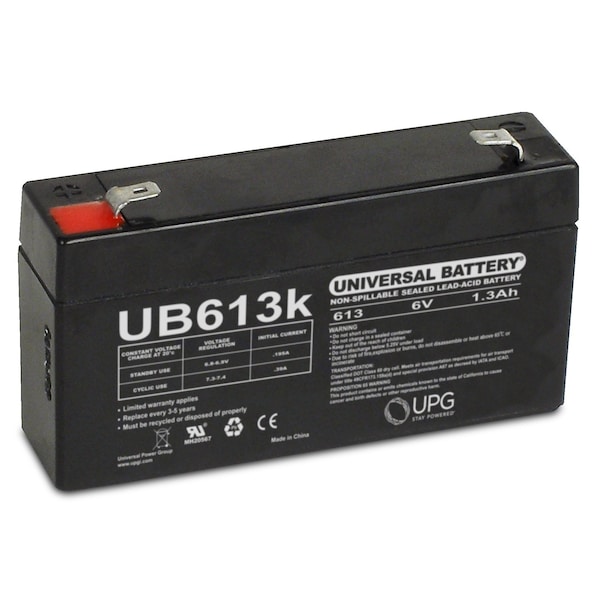 Upg Sealed Lead Acid Battery, 6 V, 1.3Ah, UB613, F1 (Faston Tab) Terminal, AGM Type D5731 - main
